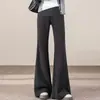 Calças de maternidade para primavera e outono, novas calças flare de cintura alta com suporte para a barriga, calças de malha largas e fluidas que não apertam a barriga, adequadas para usar como peça externa