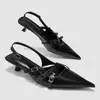 Nuevas Sandalias Negras de Punta Cerrada para Mujer de Verano, Punta Fina, Tacón Delgado, de Moda y Versátiles, con una Sola Correa, Tacones Altos