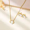Conjunto de Aço Inoxidável Transfronteiriço Trevo de Quatro Folhas 13mm, Joias Clássicas Mais Vendidas em Aço Titânio, Joias de Luxo Leve e de Alta Qualidade