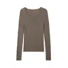 Suéter de tricô 100% lã Yangzi alemão, ponto 18, sem costura, gola redonda elegante slim-fit, top básico de manga longa afina a silhueta