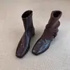 Botines de moda retro estilo commuter, de punta cuadrada, tacón bajo, con cremallera trasera, versátiles para primavera y otoño, estilo nuevo, elegantes y estilizados para mujer