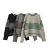 Suéter holgado de estilo perezoso para mujer, jersey clásico de rayas contrastantes, de punto grueso, estilo retro, combinable, para otoño e invierno de 2024