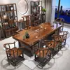 Conjunto de Mesa de Chá e Cadeiras de Madeira Maciça Espessa com Quatro Gavetas, Modelo Plano, Conjunto Completo de Mesa de Chá