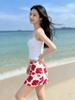 Traje de Baño Sexy con Abertura Estilo Resort Costero para Mujer Verano Blanco Tirantes Top Tubo Cintura Alta Cadera Falda Corta Traje de Baño de Tres Piezas