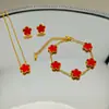 Pulsera de Acero de Titanio Trébol de la Suerte de Cinco Hojas de Tres Piezas Transfronteriza con un Toque de Alta Gama, Joyería Popular de Acero Inoxidable para Mujer del Fabricante