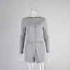 Conjunto de pijama de shorts y manga larga gris transfronterizo, nuevo pijama de punto primavera 2025 europeo y americano, ropa de casa de comercio exterior para mujer