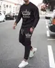 Conjunto de Moletom com Gola Redonda Novo para Homens Calças Estampa 3D Moda ao Ar Livre Lazer Roupa Esportiva