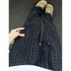 Pantalones casuales de pata recta sueltos con estampado completo de pata de gallo azul oscuro para hombre otoño cleanfit sensación de alta gama pantalones de caída