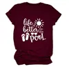 A Vida é Melhor na Piscina Amazon Comércio Exterior Transfronteiriço Atacado Camisas Femininas Soltas Tamanho Grande Manga Curta