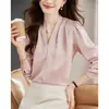 Stock transfronterizo toma real Otoño 2026 Nuevo Estilo Coreano Versátil Cuello en V Manga Larga Satín Camisa Top para Mujer