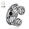 Anillo creativo multicapa trenzado de cuerda de cáñamo transfronterizo europeo y americano, plata tailandesa vintage con incrustaciones de gema, joyería de anillo envejecido