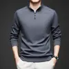 Moletom Masculino Solto Casual Camisa Base Top Primavera & Outono 2025 Meia-Idade Gola Alta Business Manga Longa Camiseta Camisa Polo