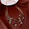 Pendientes y Collar Triangulares Vintage Incrustados de Diamantes, Cadena para Clavícula Estilo Palacio Retro, Set de Joyería de Lujo Ligero para Mujer