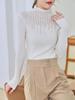 [Hengjia Qzl] Jersey de punto de mezcla de lana y seda con incrustaciones de diamantes para mujer, otoño e invierno, manga larga, cuello alto medio