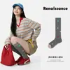 Calcetines de pantorrilla coloridos con estampado de diamantes para mujer del Renacimiento, gris claro, juveniles y versátiles, calcetines largos estilo universitario para mujer