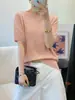 Blusa de Tricô Renda Francesa Estilo Delicado para Mulheres, Nova Coleção Verão 2026, Solta Versátil, Manga Curta de Seda Gelada, Blusa Fina