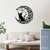 Decoración de arte de pared de gato de luna de hierro forjado transfronteriza, decoraciones de silueta de metal, decoraciones colgantes para interiores, sala de estar