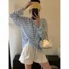 Cárdigan fino de rayas rosas de manga larga con protección solar para mujer, nuevo estilo verano 2026, blusa de punto adelgazante y elegante para aire acondicionado, top de punto