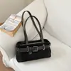 Bolso de Hombro Retro con Bloques de Color y Textura para Mujer Verano 2026 Nuevo Bolso Baguette Simple Casual con Decoración de Correa de Cuero