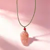 Nuevo Collar Colgante de Calcedonia Rosa Estilo Chino para Mujer, Cadena para Clavícula con Colgante Cuadrado Estilo Nacional Lujo Ligero, Regalo para Mamá