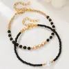 Pulseras y tobilleras apilables estilo bohemio, diseño de nicho, finas cuentas de arroz, perlas con cuentas de cobre, tobilleras de cuentas para mujer
