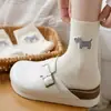 Calcetines lindos de cachorro de dibujos animados para mujer, nuevos calcetines de algodón puro de media pantorrilla para primavera/verano, calcetines blancos holgados de estilo coreano de moda