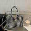 Bolsa de Lona a Cuadros Blanco y Negro Estilo Coreano Estilo Perezoso Bolso Tote de Hombro de Gran Capacidad para Verano de Mujer Bandolera para Viaje al Trabajo Bolsa de Compras
