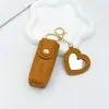 Llavero de Cuero con Forma de Corazón para Labial con Espejo, Colgante Portátil para Guardar Labial, Accesorio de Moda Estilo Ins para Mujer