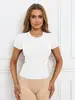 Venta Caliente Europea y Americana Manga Corta Deportiva para Mujer Adelgazante Elástico Transpirable Running Entrenamiento Pilates Fitness Top Yoga