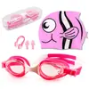 Traje de banho infantil HD antiembaçante à prova d'água óculos de natação para meninos touca de natação conjunto óculos de natação para meninas clipe de nariz tampões de ouvido