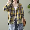Camisa a Cuadros con Capucha para Mujer Cardigan Casual Retro Artístico