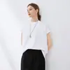 Camiseta de Manga Curta para Mulheres com Design de Fenda, Caimento Solto, Gola Alta Pequena, Efeito Emagrecedor, Algodão Puro G-Grade, Top Leve e Elegante para Mulheres