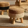 Taburete Tejido de Paja, Taburete Bajo Estilo Campestre, Taburete para Cambiar Zapatos de Ratán, Taburete con Asiento Tejido Engrosado, Taburete Pequeño de Madera, Taburete Redondo Creativo