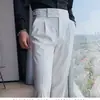 Pantalones de vestir cropped para hombre italianos de Nápoles con hebilla ajustable de cintura alta Pantalones de traje con hebilla de París Pantalones casuales