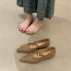 Sapatos Femininos Vermelhos Bico Fino Estilo Francês 2025 Primavera e Outono Novos Sapatos Mary Jane Retrô Salto Escondido Sapatilhas