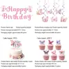 Nuevo fondo de fiesta de cumpleaños con temática de mariposas rosas de Amazon, banderines de cuerda, guirnaldas colgantes y suministros de decoración