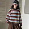 Conjunto de suéter listrado para meninas, coleção primavera/outono, novo estilo 2026, conjunto de outono estilo coreano, calça pantalona, conjunto de duas peças, moderno e estiloso