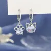 Brincos Exquisitos de Pata de Gato Personalizados com Diamantes Brilhantes, Estilo Fofo, Brincos Assimétricos Super Fada, Brincos Vazados de Zircônia de Gatinho