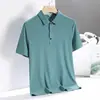 Camisa Polo popular sem costura de seda gelada de alta elasticidade estilo japonês e coreano para homens, camiseta de manga curta de nylon-spandex de secagem rápida para negócios de verão fabricante