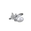 Nuevo anillo de perlas de agua dulce de plata S925 original transfronterizo, anillo de animal simple para mujer, accesorios de soporte vacío DIY, fabricantes