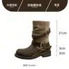 Botas de Cavaleiro com Salto Interno Femininas Salto Grosso Outono Meiduidui Lade 2026 Nova Fivela de Cinto Ocidental Moda
