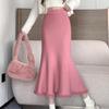 Borla malha fishtail saia para as mulheres outono einverno Nova Moda cor sólida mid-length versátil design elegante