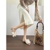 Sandalias Versátiles de Tacón Grueso con Perlas Estilo Hada Francesa para Mujer Verano Nuevo Ropa de Exterior Moda de Alta Gama Chanclas Planas