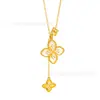 Collar con Borla de Trébol de Cuatro Hojas de Concha Blanca Incrustada de Diamantes Chapado en Oro de 24 Quilates de la Tienda de Oro Puzuo, Cadena de Clavícula de Gama Alta, Moderna y Versátil
