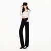 Jeans feminino transfronteiriço, estilo slim reto, forrado com fleece e espessado, estilo casual americano, calça longa preta, comprimento estendido preto