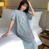 Camisón de verano para mujer, de algodón, de manga corta, con estampado de oso de dibujos animados, holgado, talla grande, para el hogar, largo medio, por encima de la rodilla.