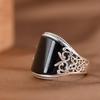 Golden Deer King S925 anel de prata vintage angustiado Tang grama incrustada ágata anel feminino Pulseira de jóias de prata aberta