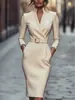 Fabricante de Vestido Elegante de Temperamento Longo com Mangas, Gola Alta e Cintura Alta Bodycon Feito Sob Medida