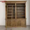 Estantería de Madera Maciza de Nogal Negro Americano Personalizada de Fábrica Gabinete de Pared con Escalera Colgante para Estudio Estantería de Lujo de Roble Rojo Retro Europeo