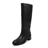 Botas de Motociclista Estilo Minimalista de Luxo em Couro Genuíno Completo Outono/Inverno 2026 Salto Baixo Robusto Bico Redondo Couro Genuíno Cano Alto Botas Longas de Calçar Rápido Femininas